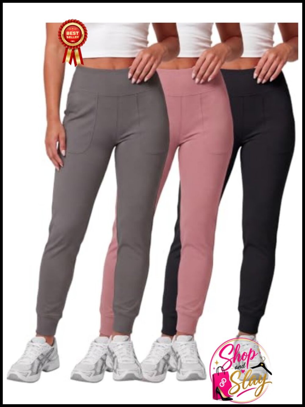3 Pack Women's Jogger Leggings High Waisted Yoga Pants with Pockets